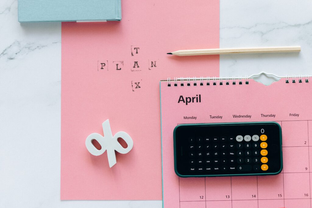 Crossword "plan" "tax", April Calendar, calculator, percentage sign